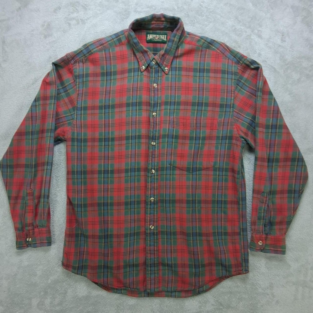 Mens Vintage American Eagle Outfitters Red Green Plaid Flannel Shirt 90s Grunge